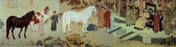 350 人の有名アーティストによるアート作品 Painting - ラング輝く馬の古い墨の賛辞ジュゼッペ・カスティリオーネ